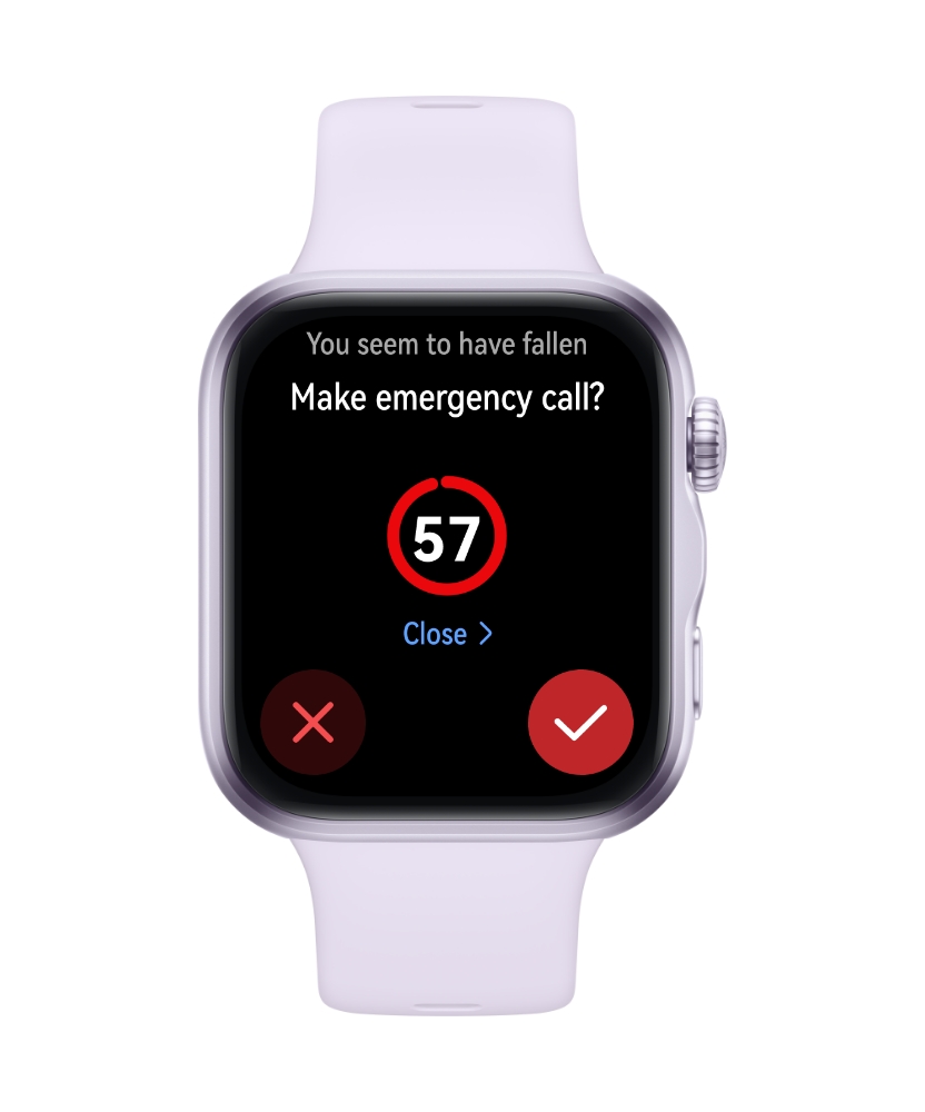 HUAWEI WATCH FIT 5 watch face showing emergency call interface showing fall detection during cycling