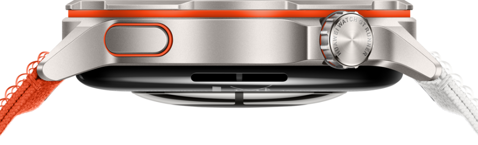 Side view of the HUAWEI WATCH GT Runner 2 Dawn Orange with AirDry Woven strap