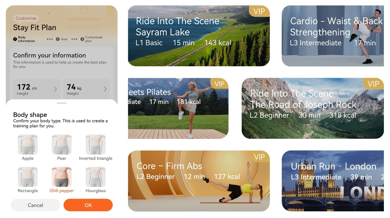 HUAWEI Health+ prikaz planova treninga i sadržaja