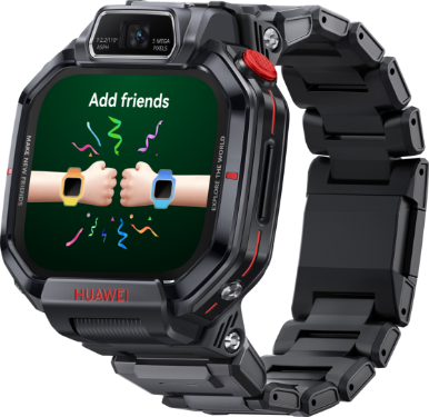 Front view of two HUAWEI WATCH KIDS X1 Pro shows the shake hand to add friends feature