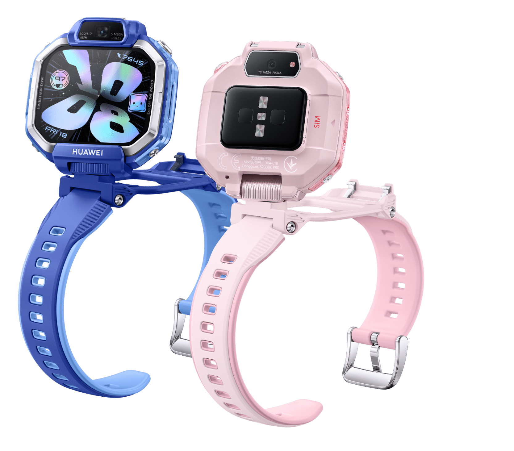 Front view of two HUAWEI WATCH KIDS X1 shows the watch design