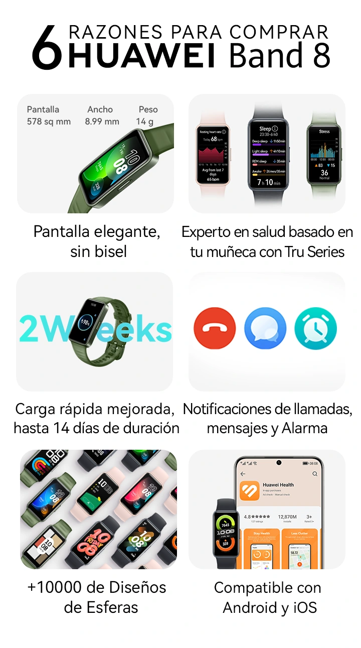 HUAWEI Band 8, Larga Duración de semanas, SMS/WhatsApp de respuesta  rápida, Emerald Green Silicone Strap