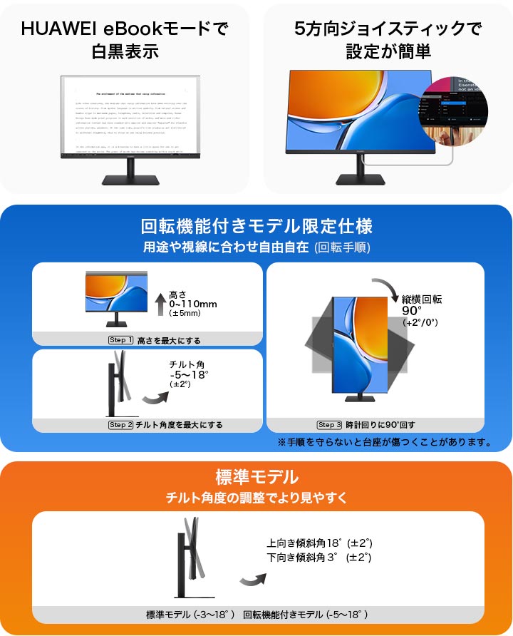 HUAWEI MateView SE 23.8インチ 縦横回転版 VESA規格 26,800円、自由自在に調整できる23.8型液晶「HUAWEI MateView SE